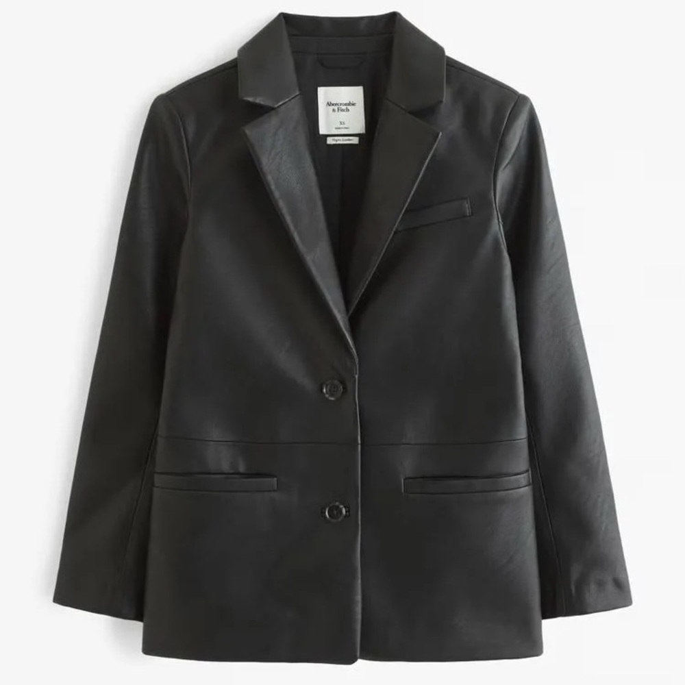 Abercrombie & Fitch Women's Black Vegan Leather Blazer Size Medium